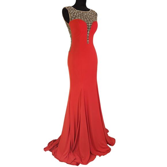 JOVANI Red Sleeveless Dress with Crystals, Size 2 - Picture 5 of 16